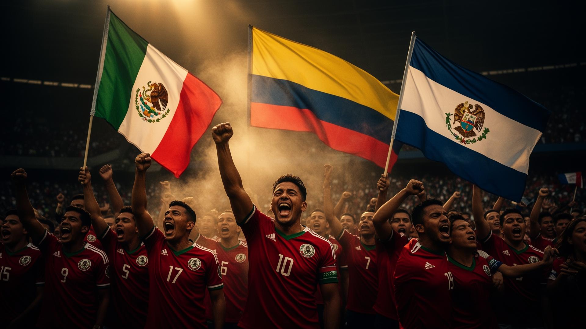 Aficionados latinos celebrando con banderas